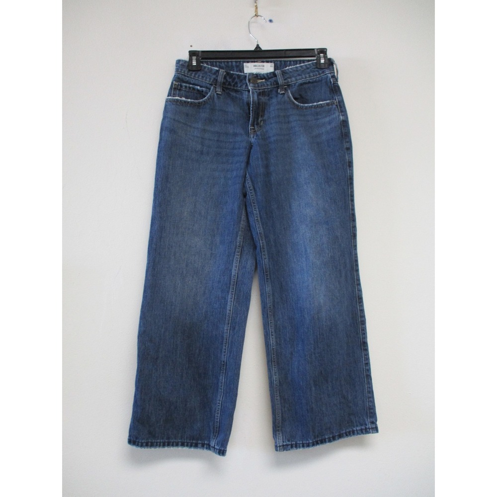 Hollister Jeans Women 27 Short Blue Low Rise Baggy Wide Leg Relaxed Fit Denim